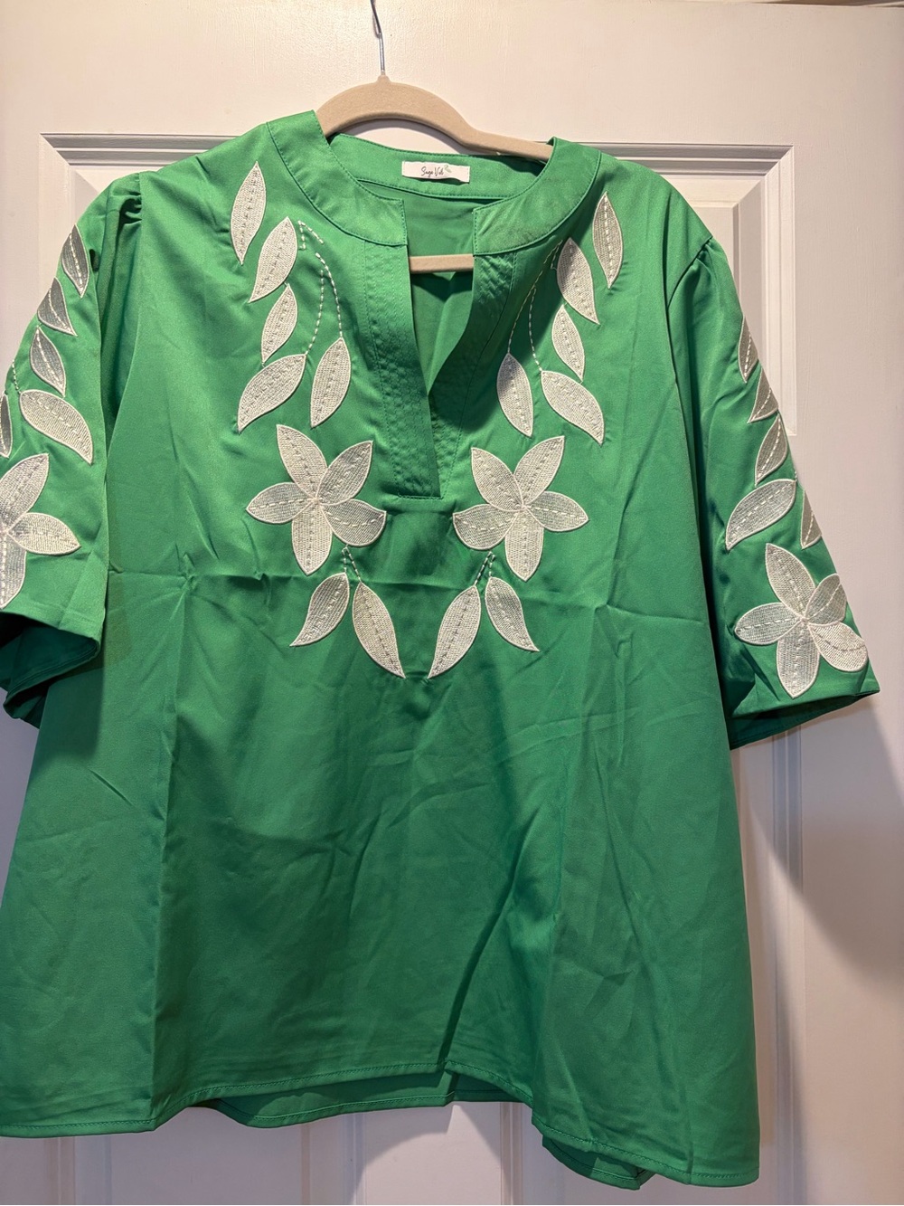 Green Embroidered Floral Women’s Shirt